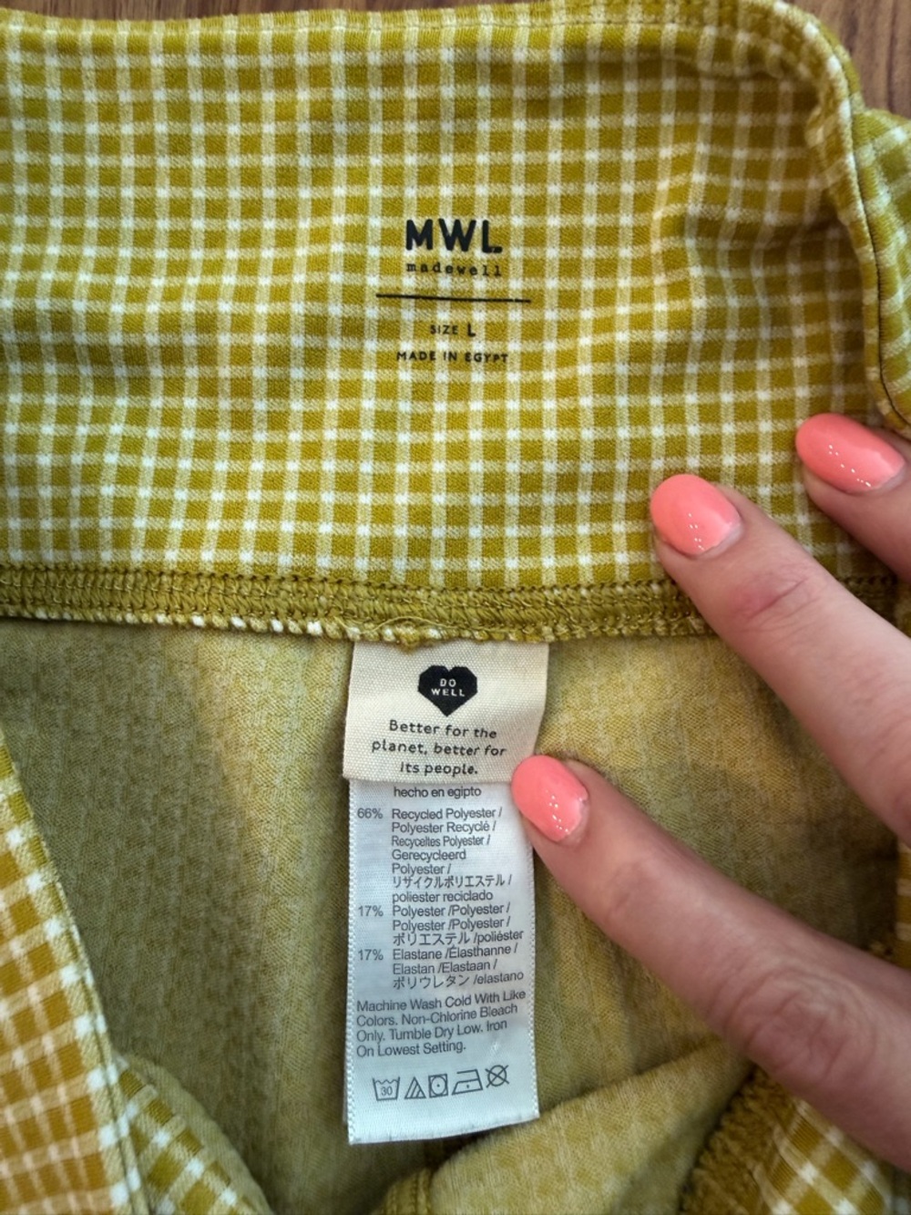 Madewell Flex High Rise Biker Shorts in Gingham Citrus Lime - size L - Picture 2 of 3
